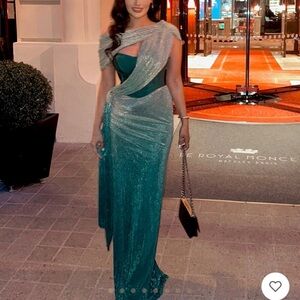 JLUXLABEL One Shoulder Dress in Teal and Silver